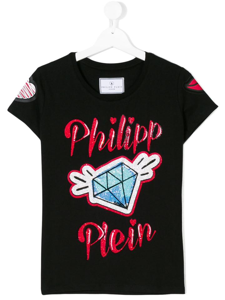 Philipp Plein Junior Printed T-shirt With Crystal Embellishments -