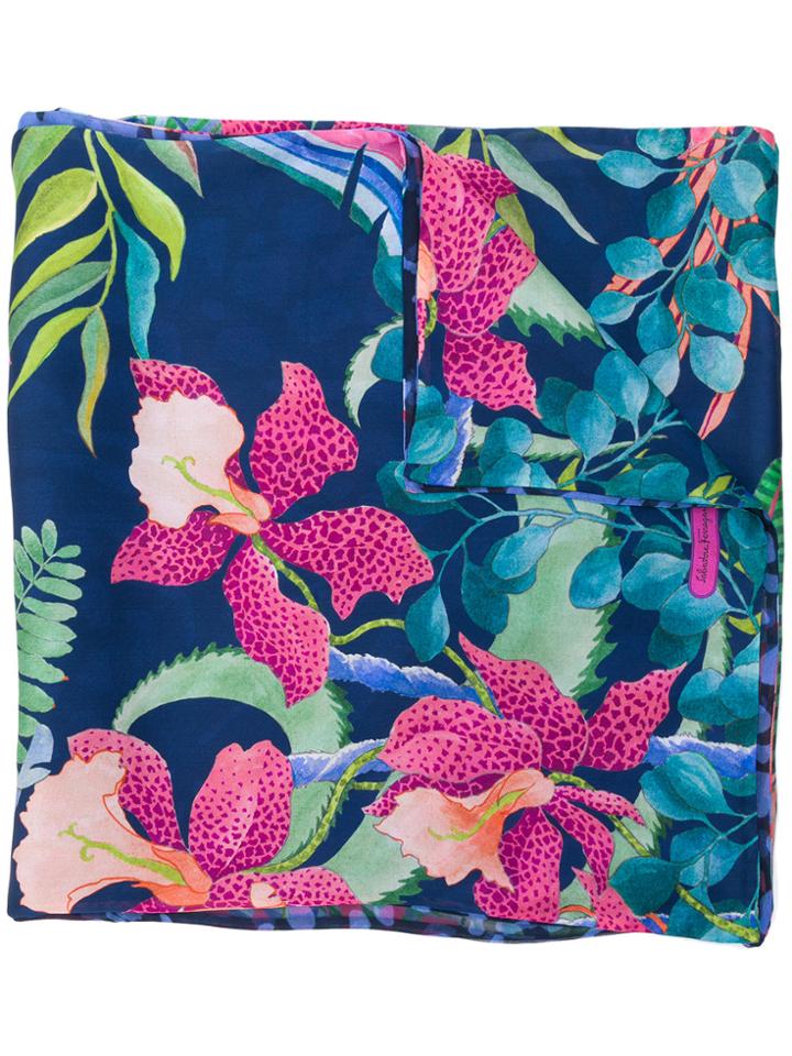 Salvatore Ferragamo Floral Print Scarf - Blue