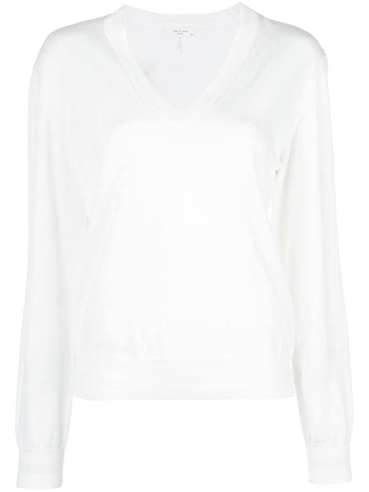 Rag & Bone Striped Trim V-neck Shirt - White