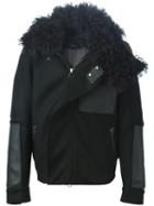 Lanvin Detachable Lamb Fur Collar Jacket, Men's, Size: 50, Black, Cotton/calf Leather/polyamide/lamb Fur