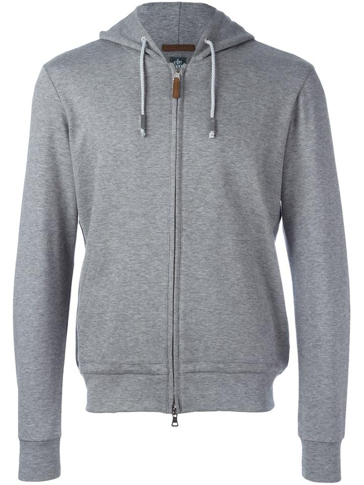 Eleventy Drawstring Detail Zipped Hoodie, Men's, Size: Xl, Grey, Cotton/polyamide