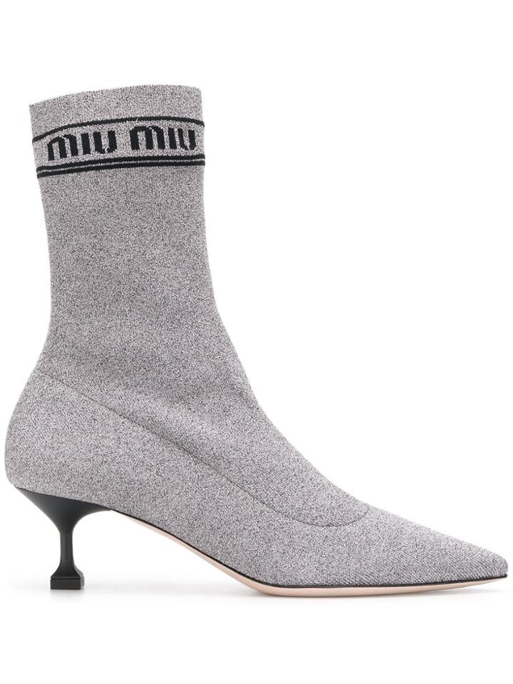 Miu Miu Lurex Sock Booties - Silver