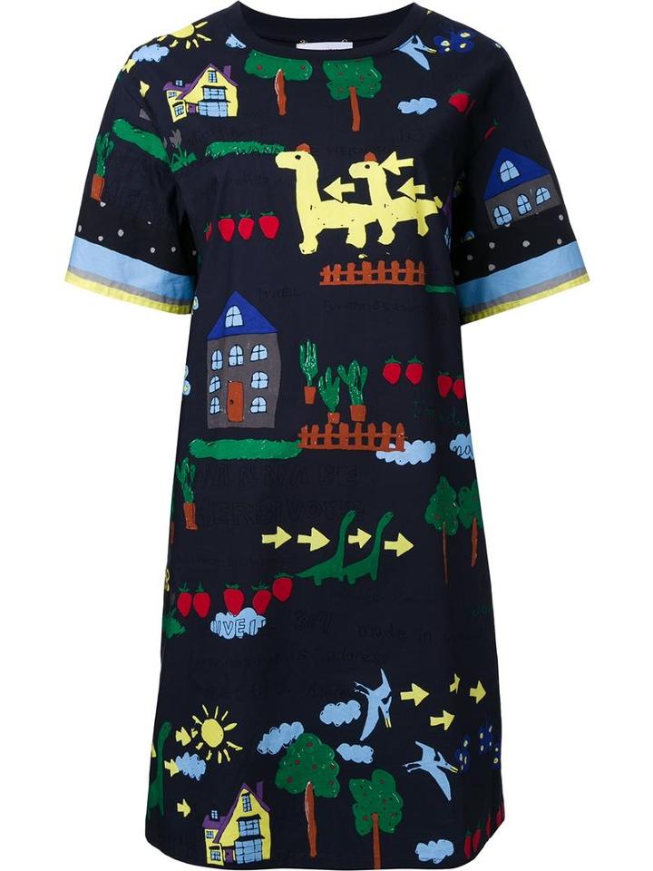Muveil Printed T-shirt Dress, Women's, Size: 38, Blue, Cotton