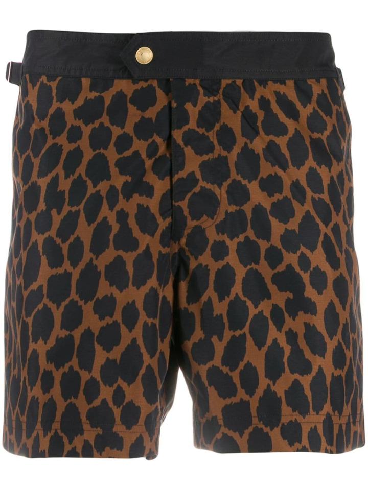 Tom Ford Leopard Print Swim Shorts - Brown