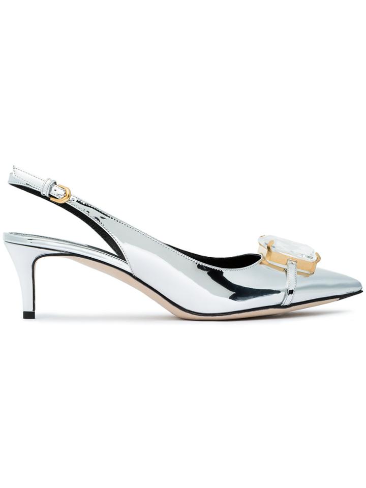 Marco De Vincenzo 45 Crystal Embellished Slingback Pumps - Metallic