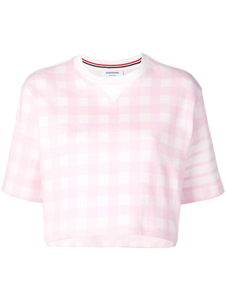 Thom Browne 4-bar Gingham Boxy Cutoff Tee - Pink