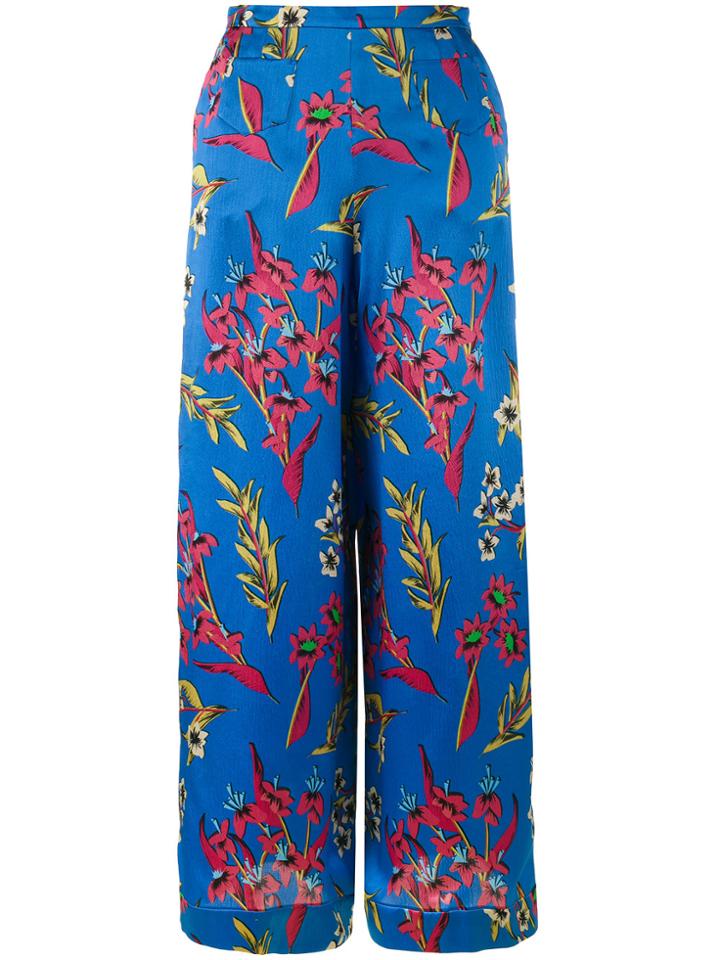 Etro Floral Print Wide Leg Trousers - Blue