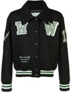Off-white Printed Bomber Jacket, Men's, Size: Xl, Black, Wool/polyamide