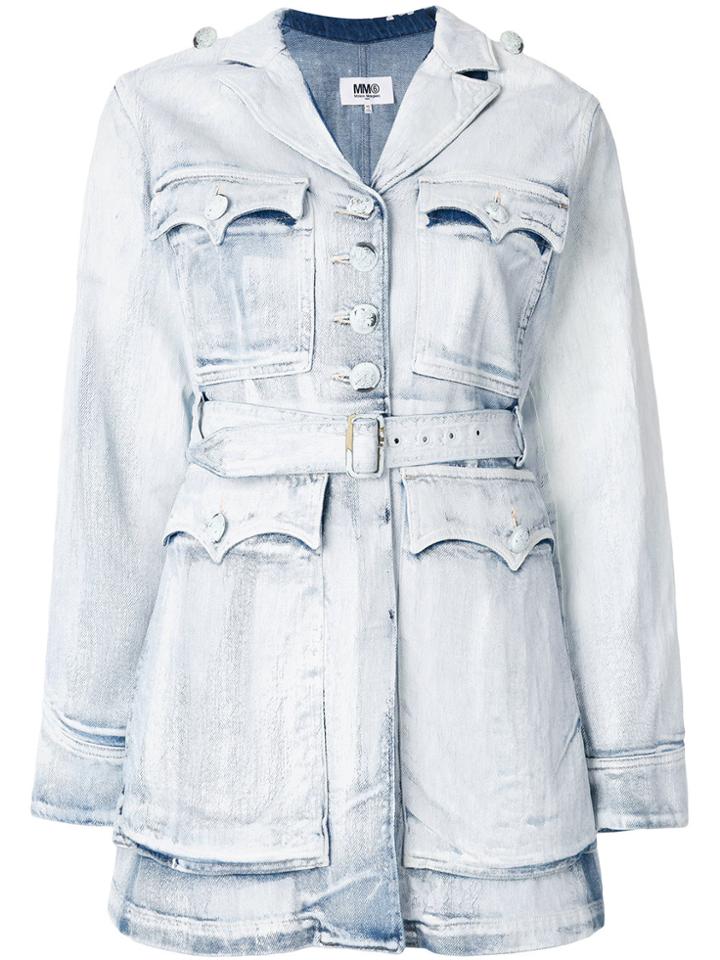 Mm6 Maison Margiela Belted Denim Jacket - Blue
