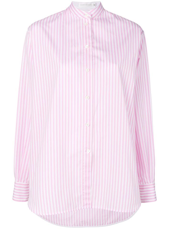 Victoria Beckham - Striped Band Collar Shirt - Women - Cotton - 10, Pink/purple, Cotton