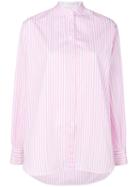Victoria Beckham - Striped Band Collar Shirt - Women - Cotton - 10, Pink/purple, Cotton