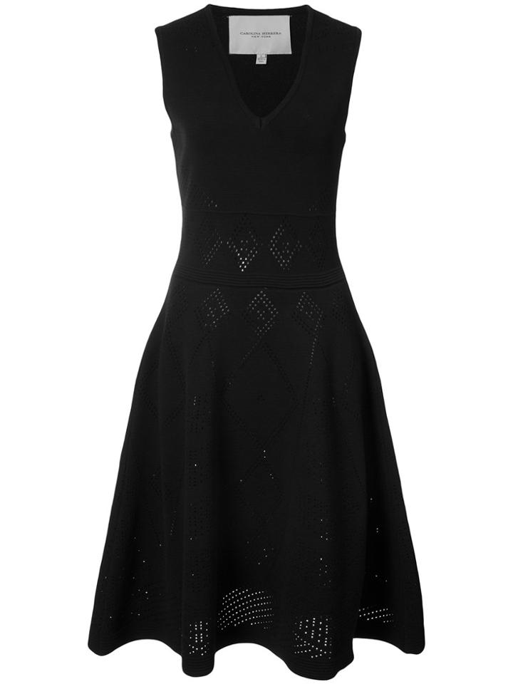 Carolina Herrera Flared V-neck Dress - Black