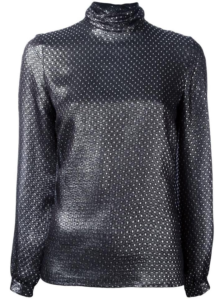 Vanessa Seward Metallic Roll Neck Top, Women's, Size: 40, Black, Silk/metallized Polyester