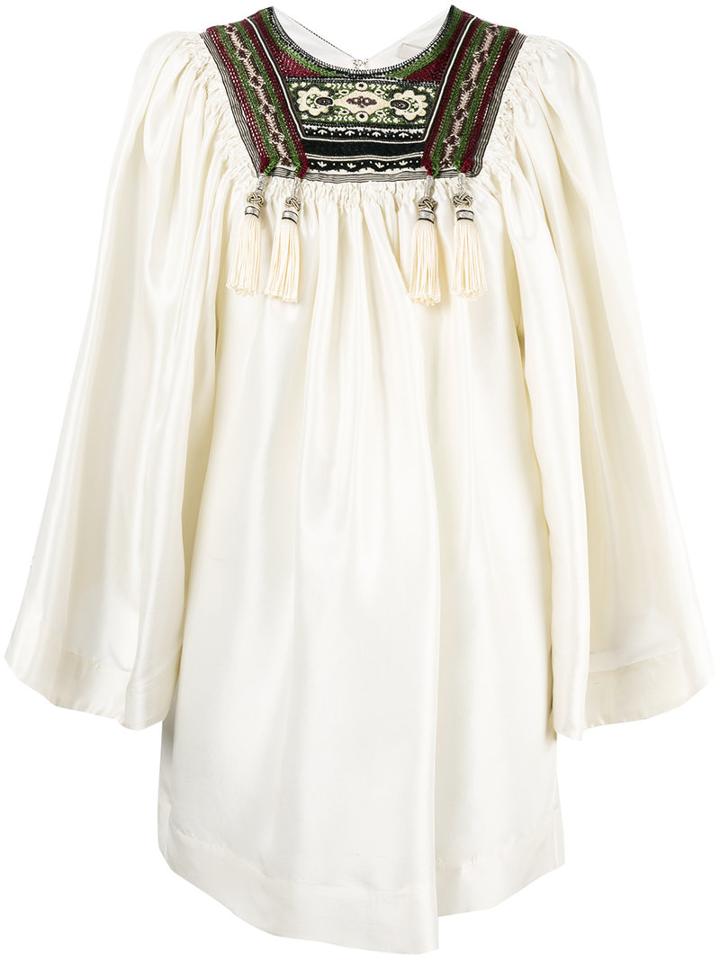 Etro - Embroidered Tassel Detail Blouse - Women - Silk/cotton/viscose/metallic Fibre - 38, Nude/neutrals, Silk/cotton/viscose/metallic Fibre