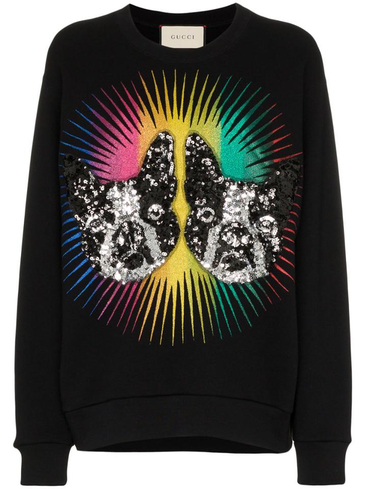 Gucci Logo Print Long Sleeve Sweater - Black