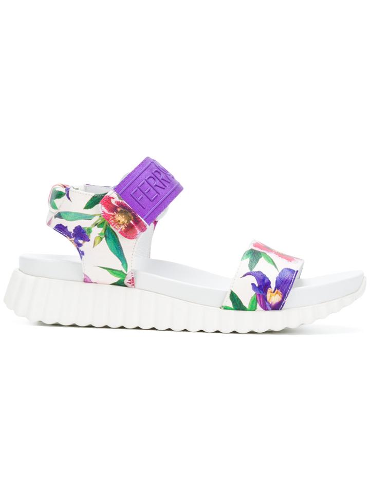 Salvatore Ferragamo Floral-print Velcro Sandals - White