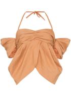 Rejina Pyo Halterneck Off-shoulder Ruched Blouse - Orange