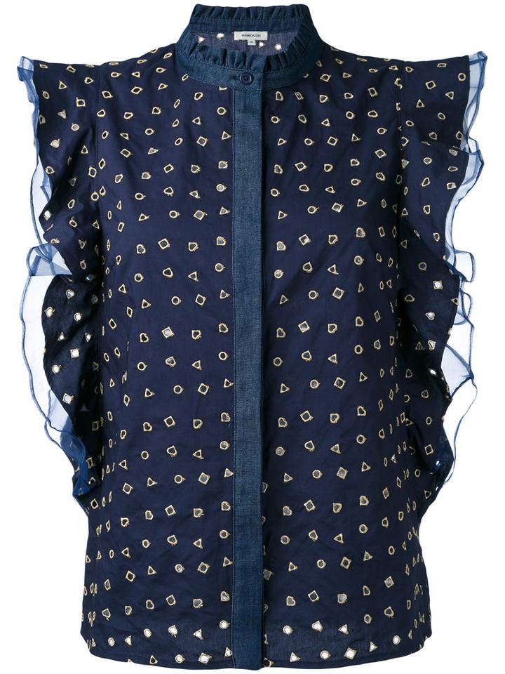 Manoush - Ruffled Geometric Shape Blouse - Women - Cotton/polyester - 40, Blue, Cotton/polyester
