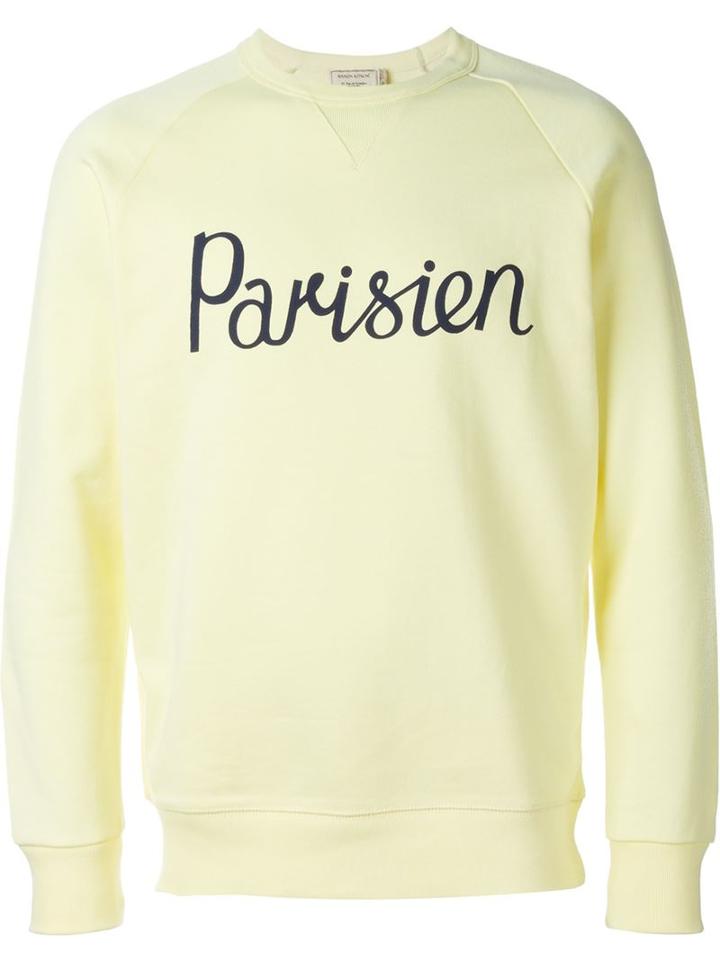 Maison Kitsuné Parisien Print Sweatshirt, Men's, Size: Xl, Yellow/orange, Cotton