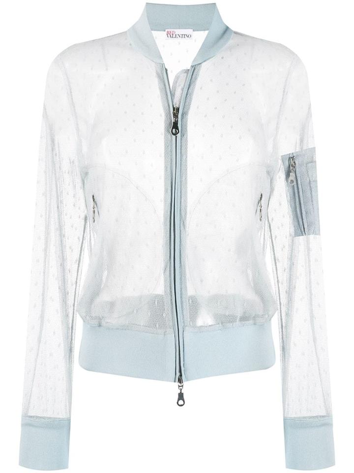 Red Valentino Point D'esprit Tulle Bomber Jacket - Blue