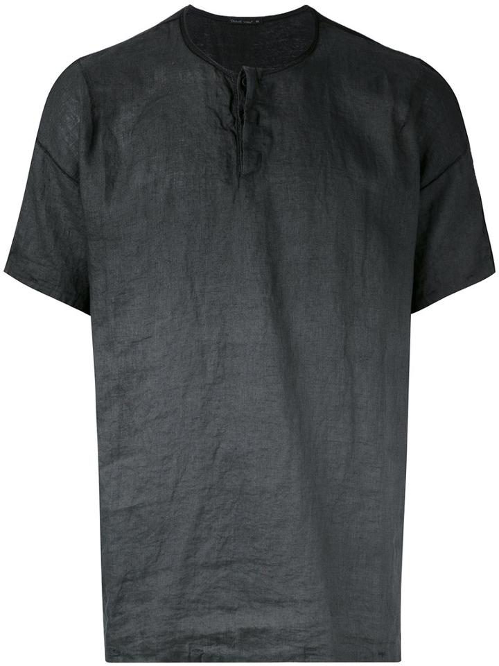 Transit - Henley T-shirt - Men - Linen/flax - M, Grey, Linen/flax