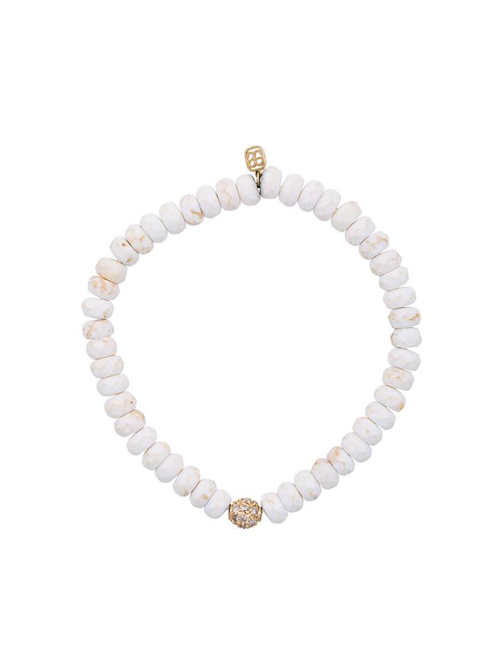 Sydney Evan White Turquoise Beaded Bracelet With Diamond Ball Charm