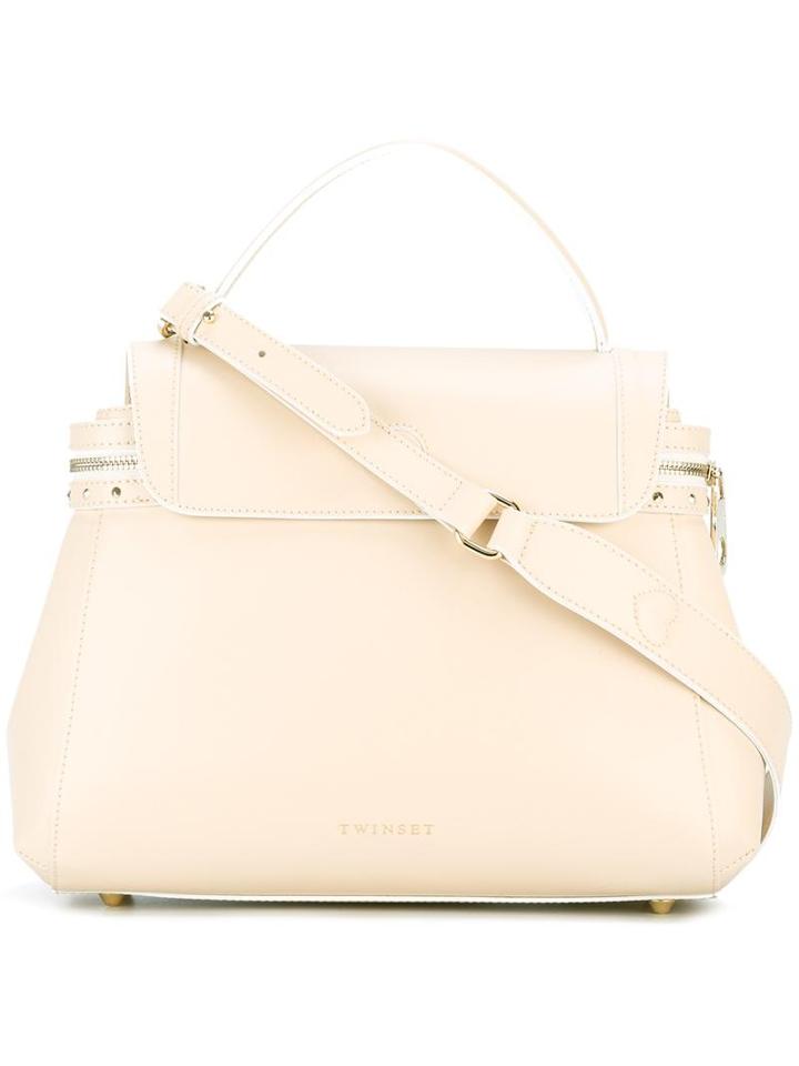 Twin-set Zip Detail Tote, Women's, Nude/neutrals, Leather