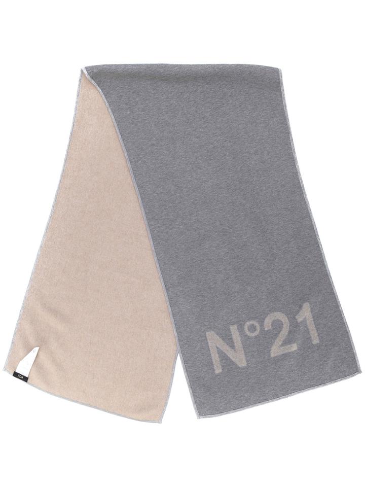 No21 Logo Printed Scarf - Grey