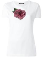 Dolce & Gabbana Sequinned Rose T-shirt, Women's, Size: 42, White, Cotton/polyamide/polyester