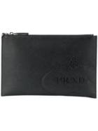 Prada Embossed Logo Clutch Bag - Black