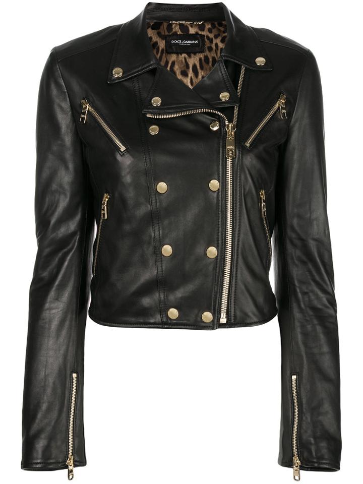Dolce & Gabbana Zipper Trimmed Biker Jacket - Black