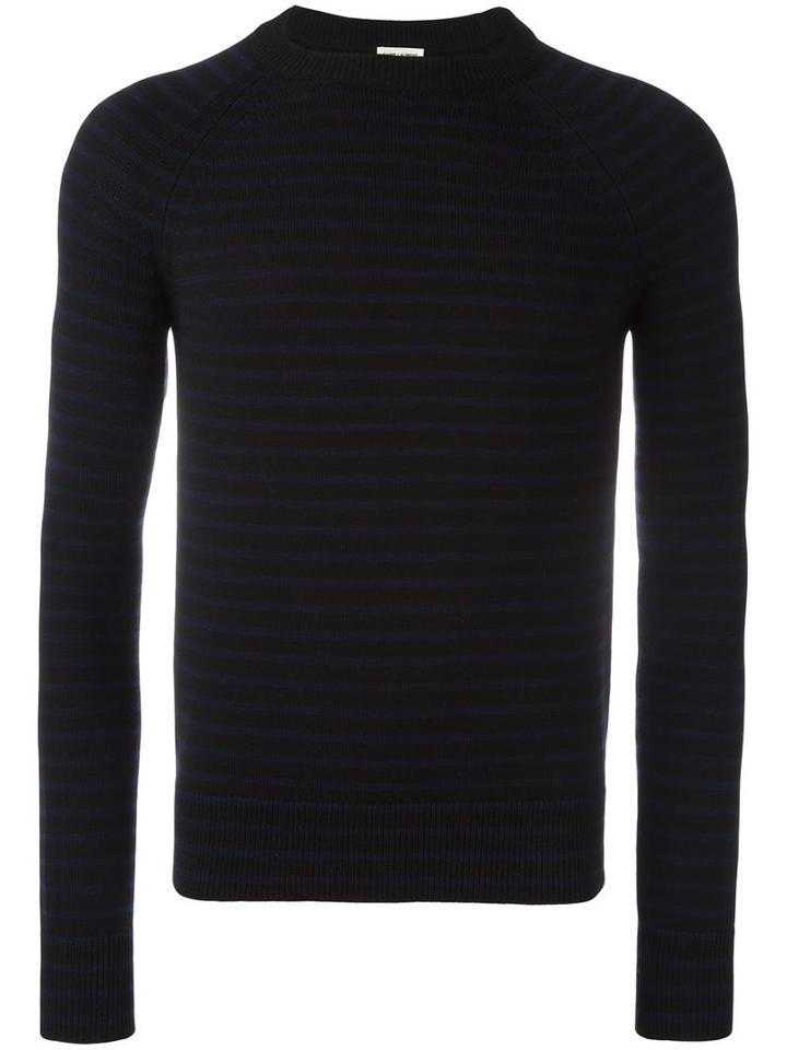 Saint Laurent Striped Crew Neck Jumper, Men's, Size: Small, Black, Wool