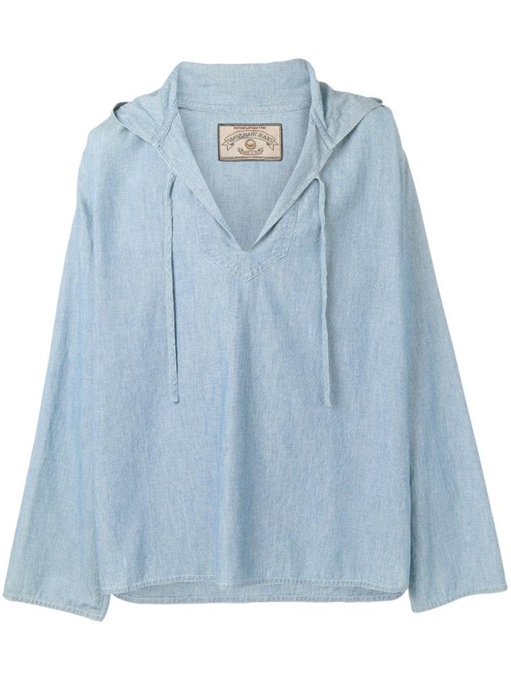 Giorgio Armani Vintage 1980's Denim Tied Hoodie - Blue