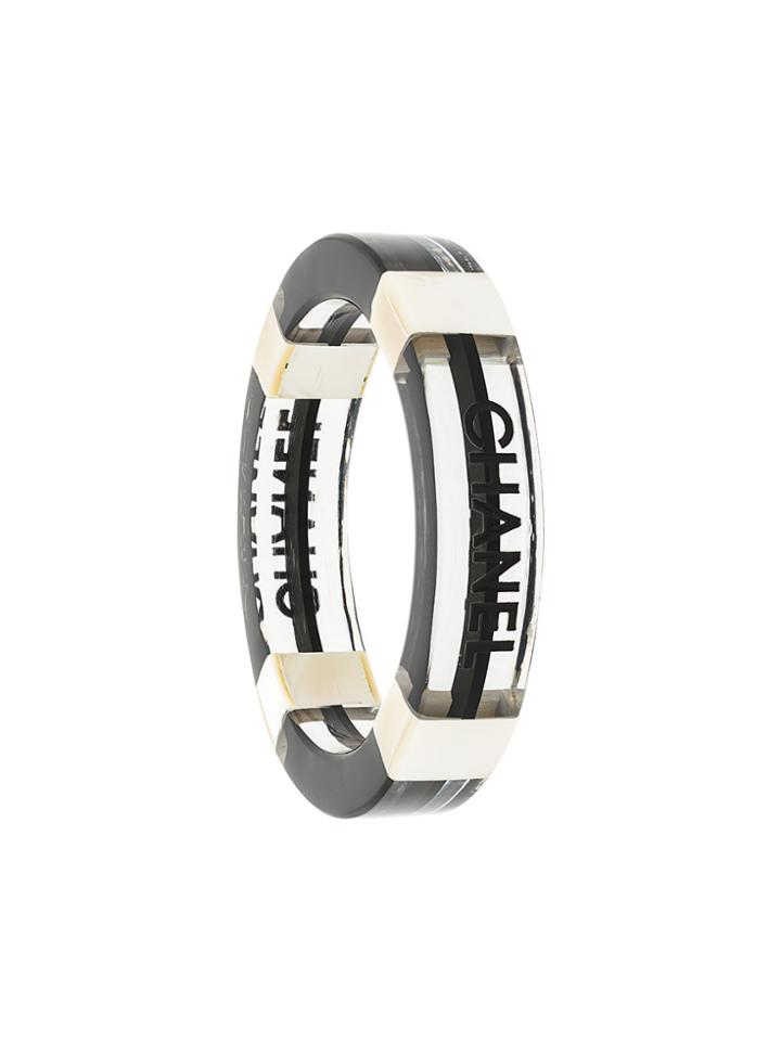 Chanel Vintage Logo Stamped Bangle - White