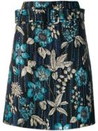 Prada Jacquard Embroidered Floral Skirt - Blue