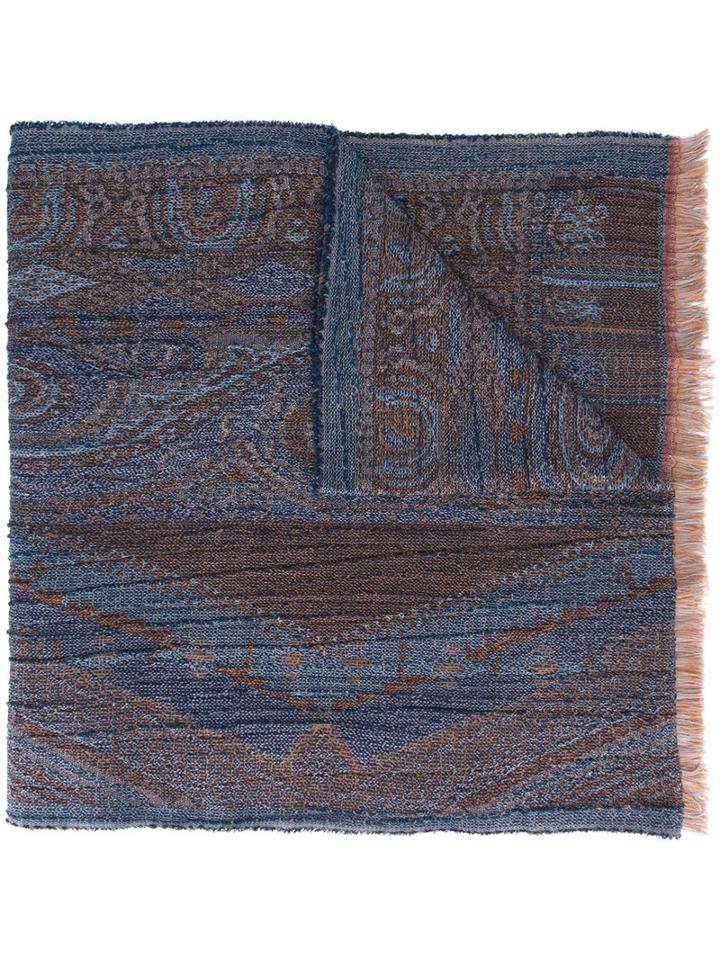 Etro Jacquard Scarf, Men's, Blue, Spandex/elastane/wool
