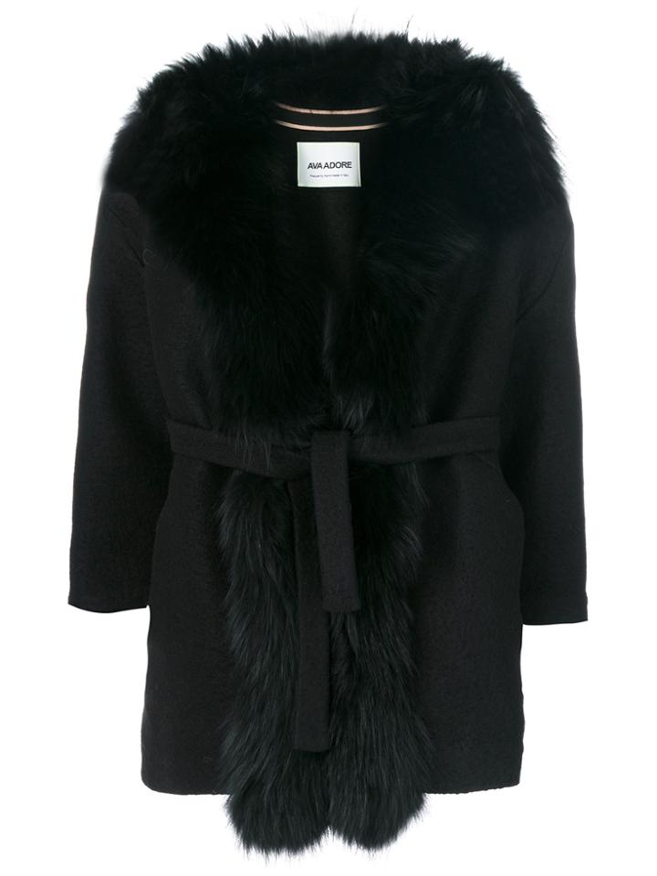 Ava Adore Stole Belted Coat - Black