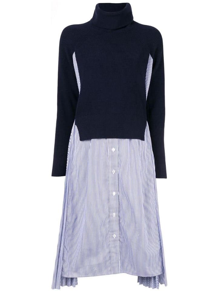 Sacai Roll Neck Panelled Dress - Blue