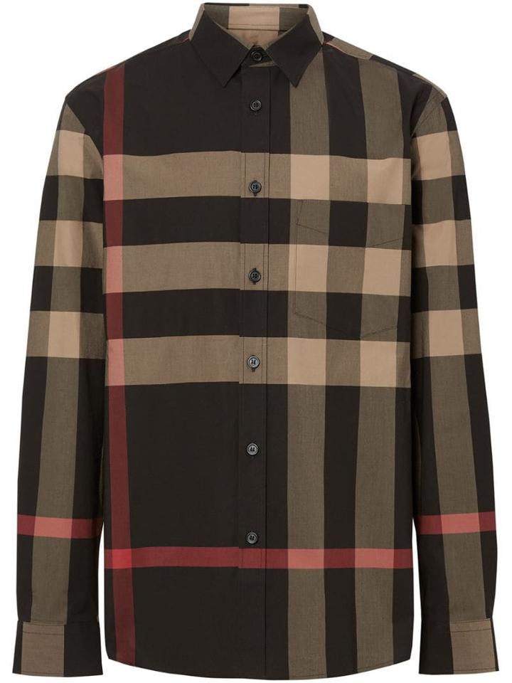 Burberry Check Stretch Cotton Poplin Shirt - Black