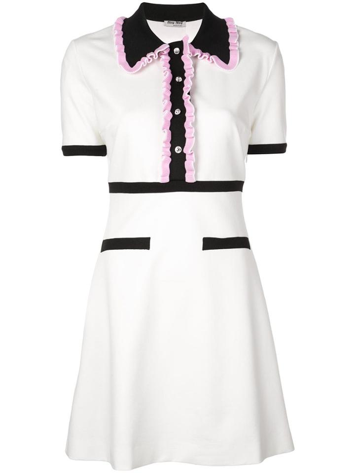 Miu Miu Frill Trim Polo Shirt Dress - White