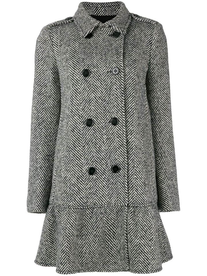 Red Valentino Double Breasted Herringbone Coat - Black