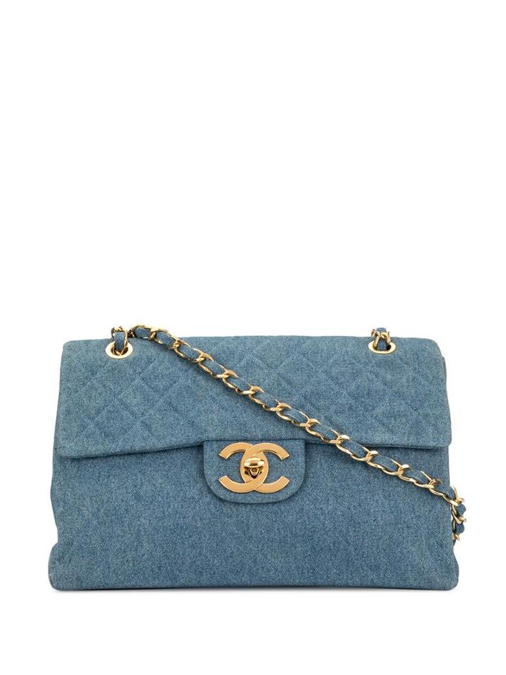 Chanel Pre-owned 1990's Denim Classic Flap Chain Jumbo Bag - Blue