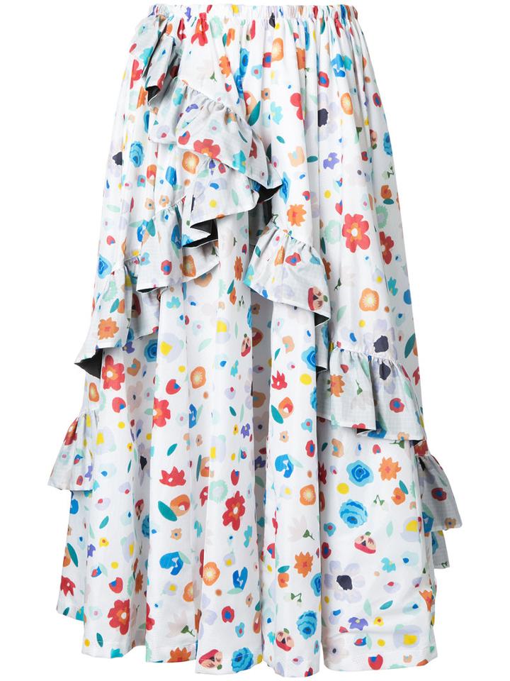 G.v.g.v. Floral Print Gathered Skirt, Size: 34, White, Nylon