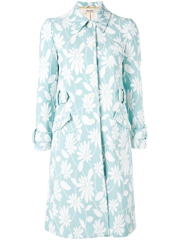Miu Miu - Floral Print Coat - Women - Polyamide/polyester/spandex/elastane/viscose - 40, Women's, Blue, Polyamide/polyester/spandex/elastane/viscose