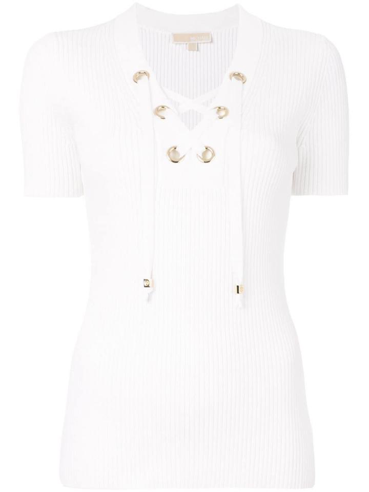 Michael Michael Kors Ribbed Lace Up Top - White