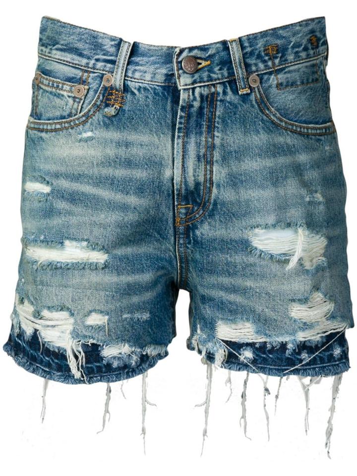 R13 Double Hem Denim Shorts - Blue