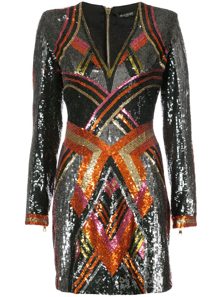 Balmain Plunge Mini Dress - Multicolour