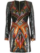 Balmain Plunge Mini Dress - Multicolour