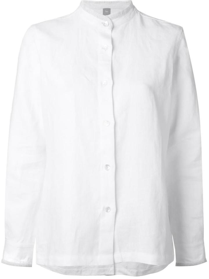 Jupe By Jackie Band Collar Shirt, Women's, Size: 2, White, Linen/flax