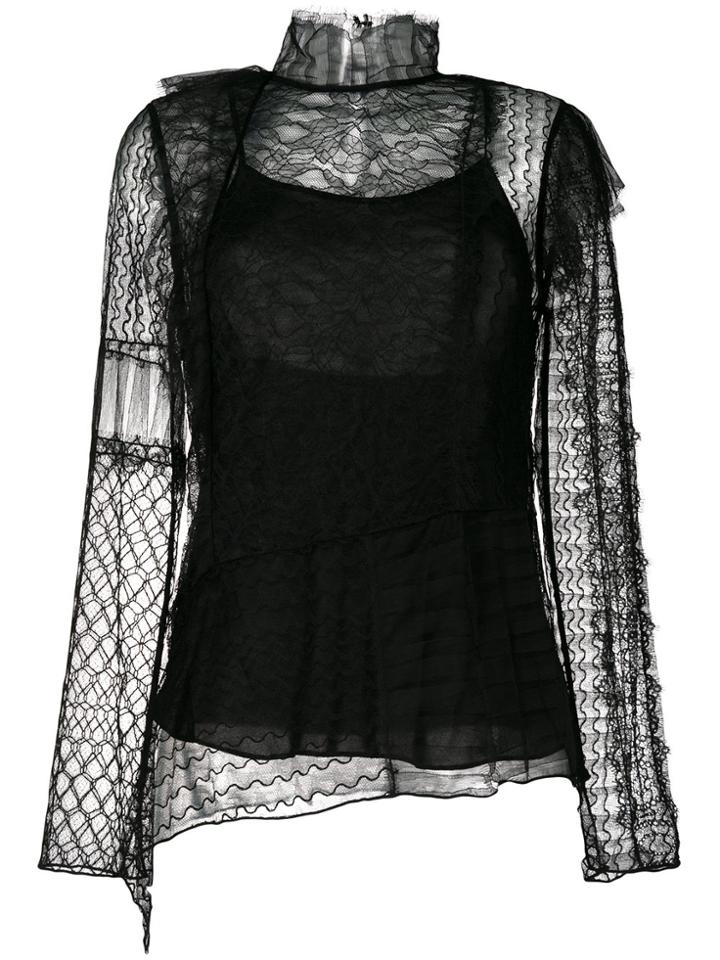 3.1 Phillip Lim Lace Embroidered Top - Black